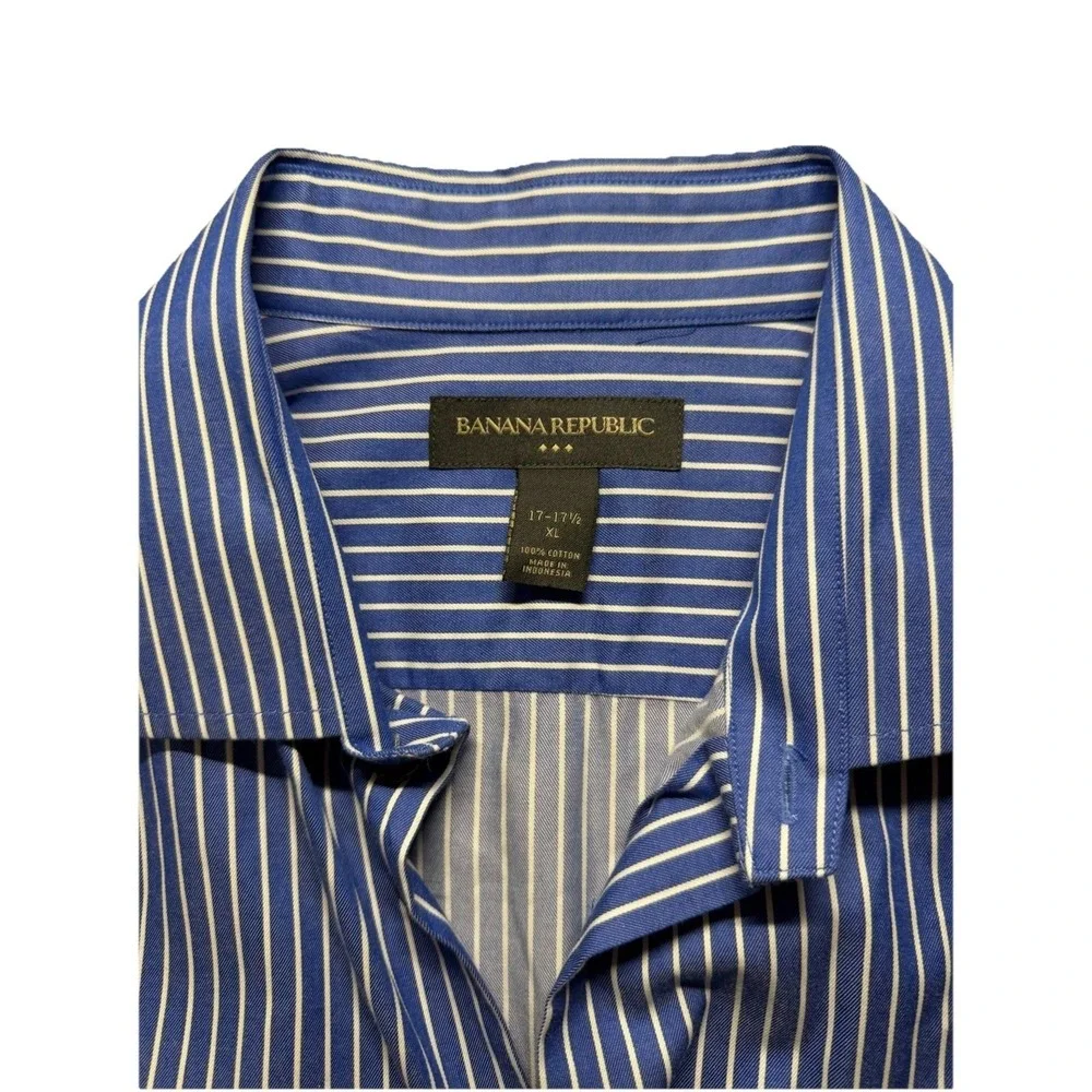 Mens XL‎ Striped Dress Shirt Blue White Banana Republic Long Sleeve Cotton